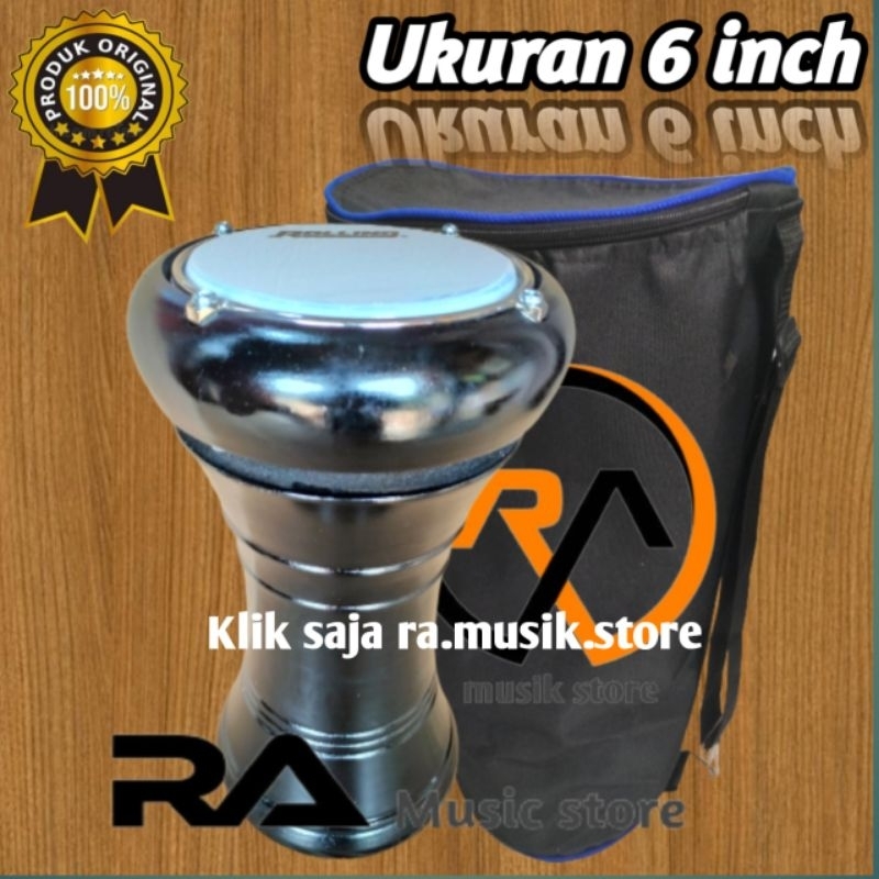 Darbuka kayu atau gendang hitam polos 6 inch