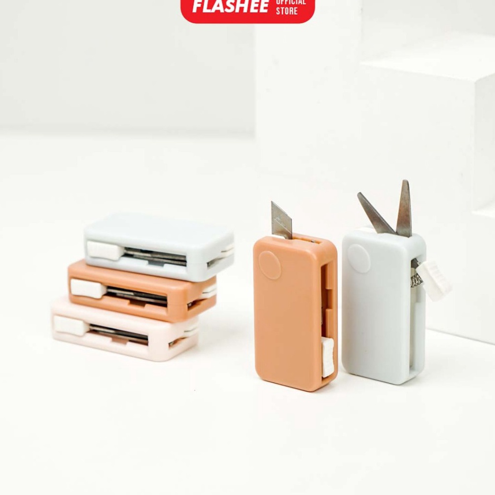 

KODE D62H Flashee Cutter Gunting 2 In 1 Portable Pemotong Lucu Gunting Mini Lipat Stainless Steel Pisau Cutter