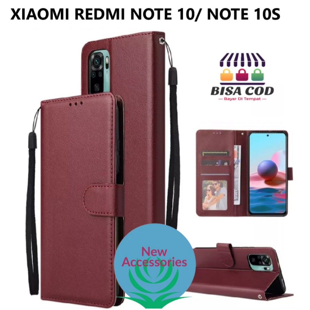 Flip Case untuk Xiaomi Redmi Note 10/ Note 10S Leather Case flip cover sarung dompet Flip wallet pre