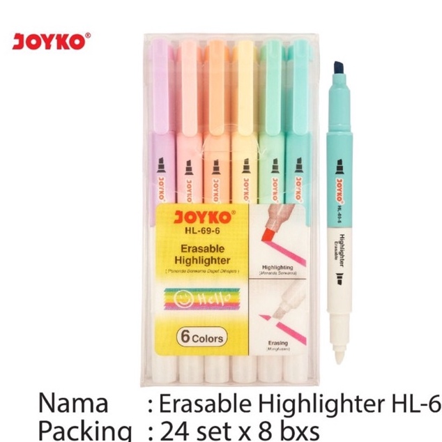 

KODE S67V HL 69 6 Erasable Highlighter Penanda berwarna bisa dihapus Hl696 HL69 6 Joyko