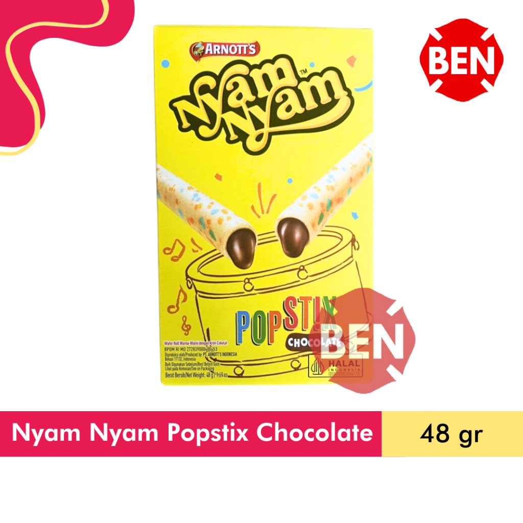 

Nyam Nyam Popstix Chocolate 48g 48gr 48 gram Nyamnyam Wafer Roll Warna Warni Cokelat Coklat