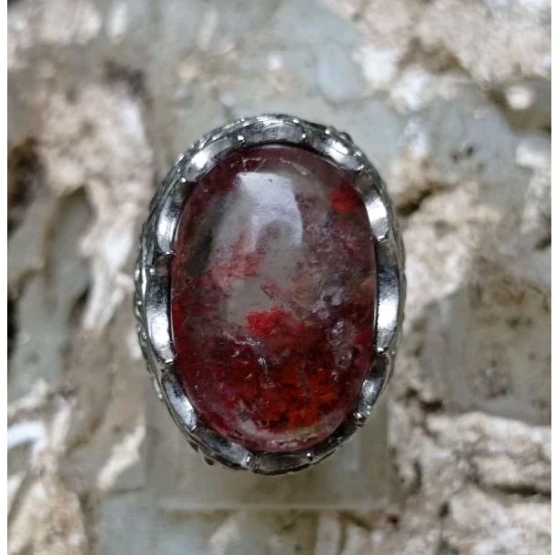 Cincin batu natural kecubung karang merah ghost phantom Quartz 23 x 15 x 10