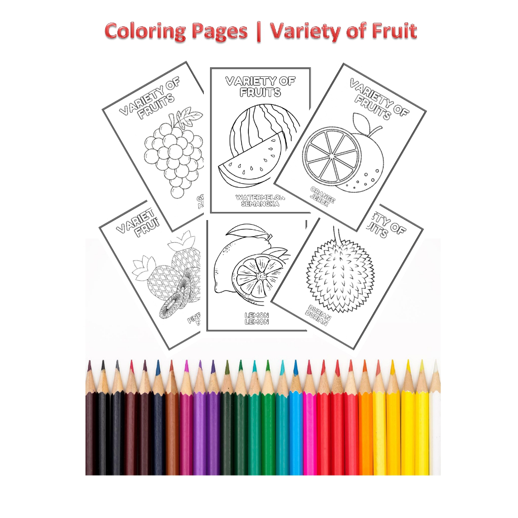

MURAH ! Coloring Pages / Variety of Fruit / Berbagai Jenis Buah / Lembar Mewarnai / Kertas Mewarnai