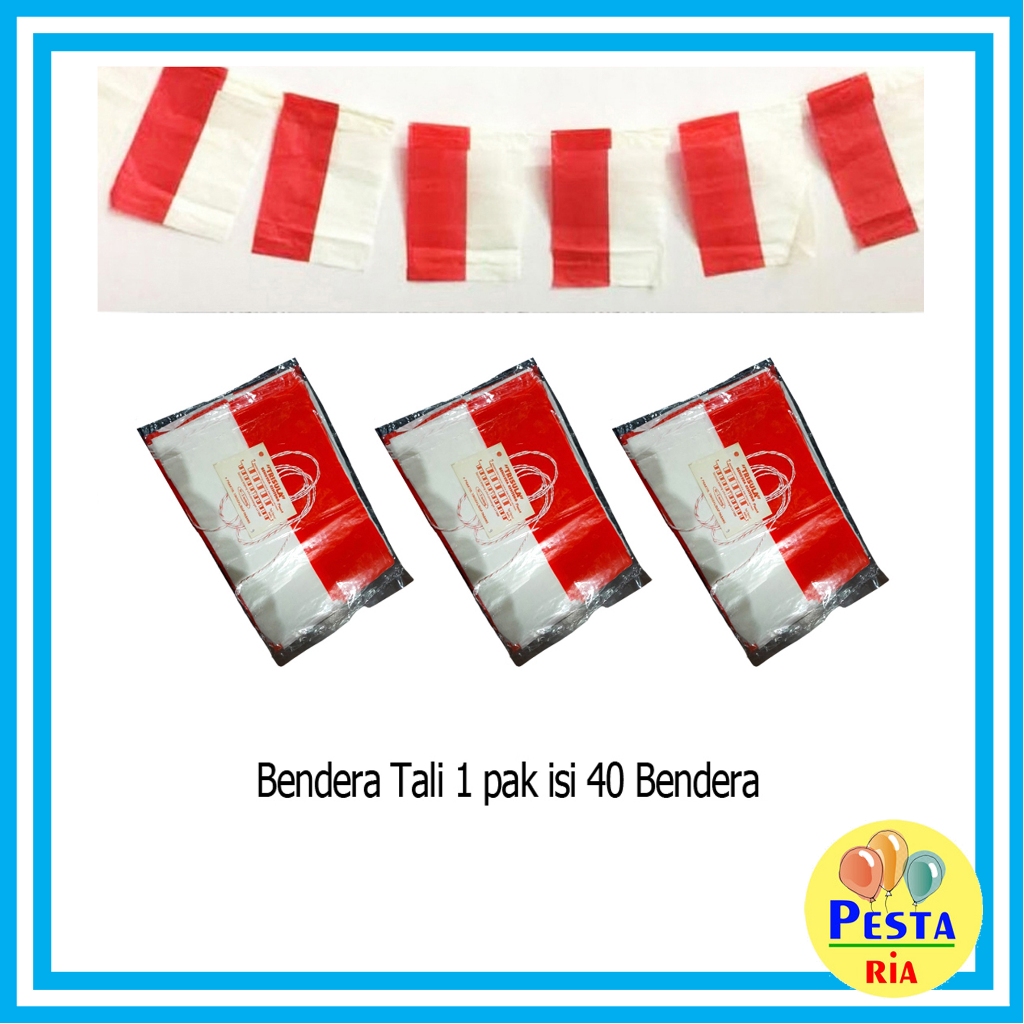 Murah (1Pak Isi 40Pcs) Bendera Plastik Merah Putih + Tali 5M, bendera plastik, umbul umbul, plastik 