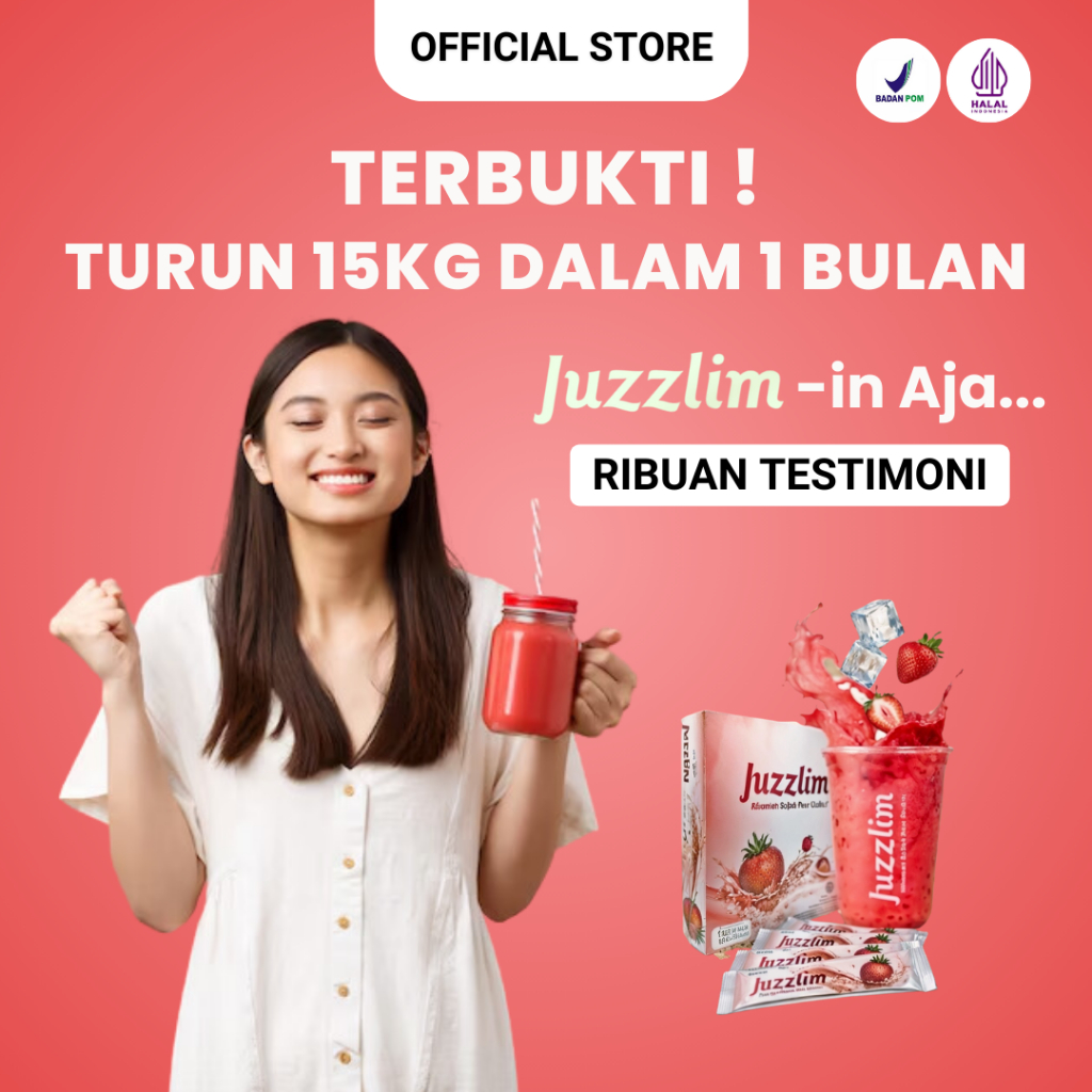 

JUZZLIM Original Paket Ecer, Serbuk Minuman Diet Rasa Stroberi