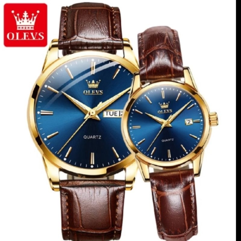 Olevs Jam Tangan Pasangan Couple 6898 Original Anti air Analog kulit terbaru