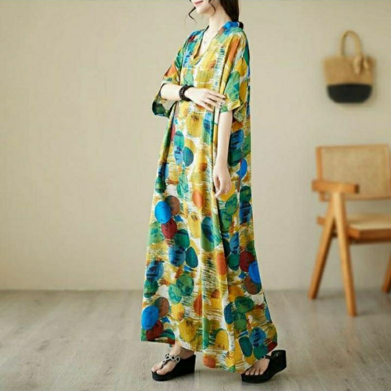 KAFTAN BANGKOK LENGAN PENDEK WANITA BAHAN KATUN PARIS