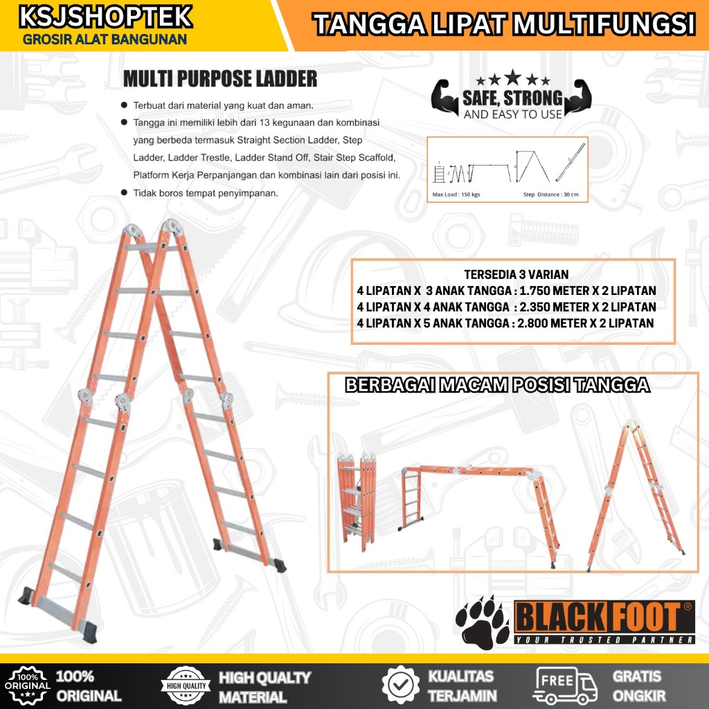 Tangga Multifungsi Blackfoot | Tangga Lipat Multifungsi Alumunium | Tangga Lipat Almunium Multifungs