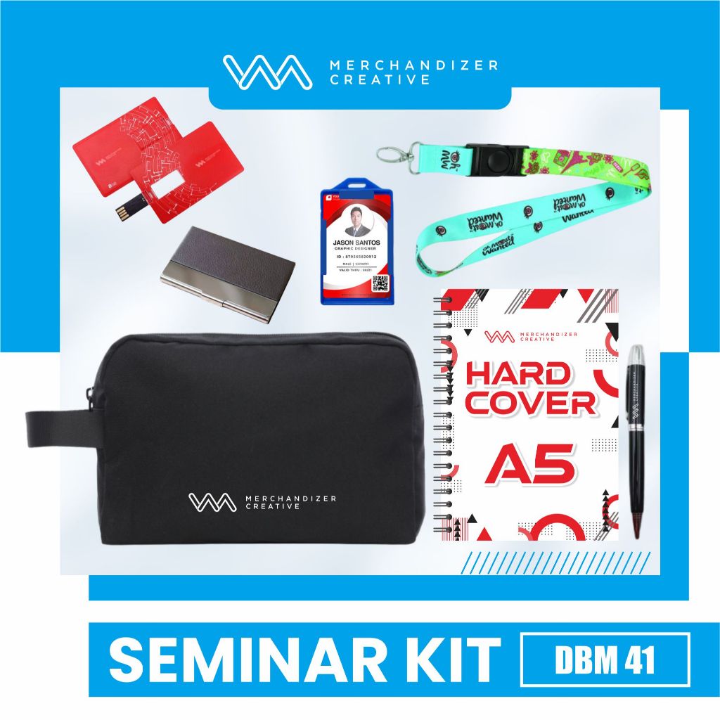 

Pouch, Lanyard Fullprint+Id Card, Notebook A5 Hardcover, Pulpen Sablon, Cardholder, dan Flashdisk Kartu 8GB - Seminar Kit Custom
