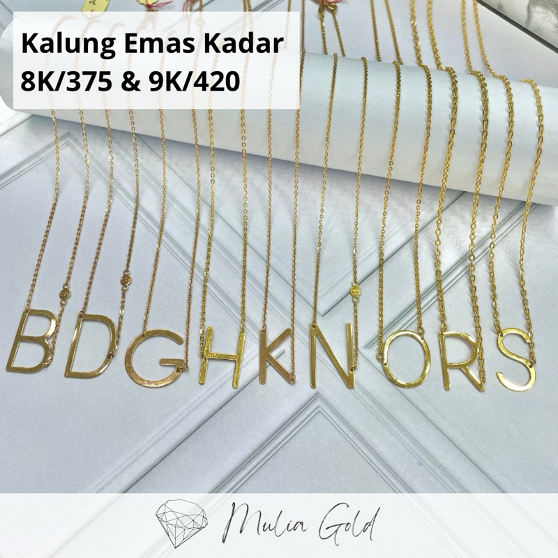 Kalung Emas Huruf Kadar 8K / 375 dan 9K / 420 ASLI 100% Cantik dan berkilau, Toko mas mulia bekasi