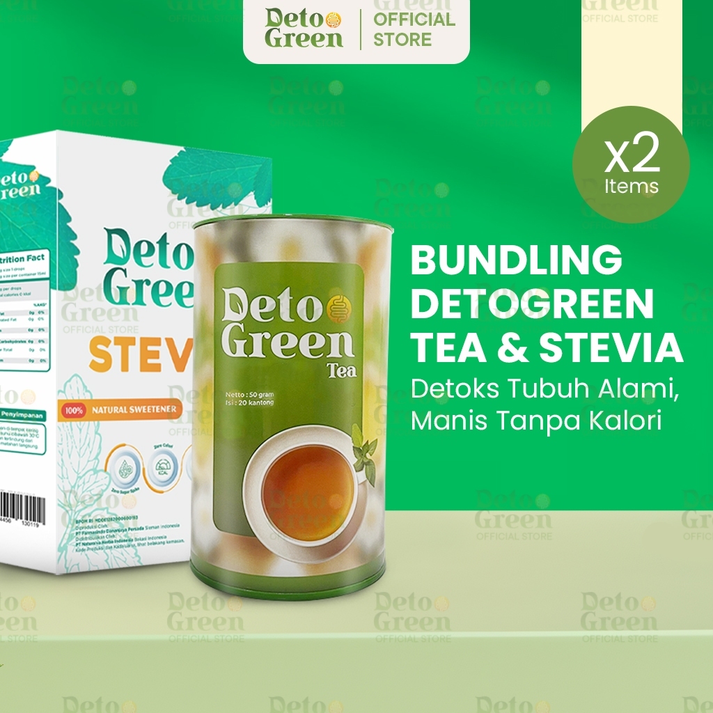 

DETOGREEN Teh dan Stevia Bundling Hemat Detoks Alami Tanpa Kalori Natural Sweetener Usus Bersih 2pcs