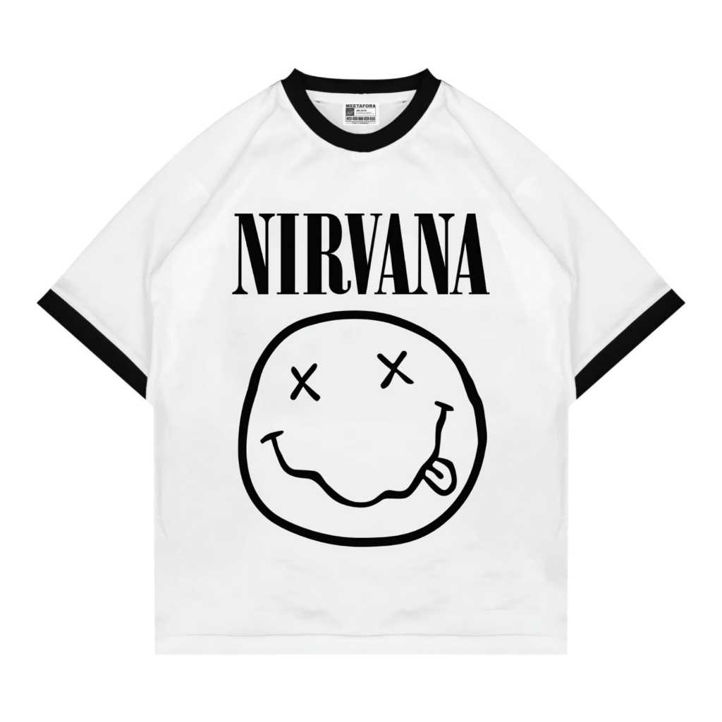 Metafora Tshirt Nirvana Smiley Vintage lengan pendek Ringertee Putih Kaos distro Unisex