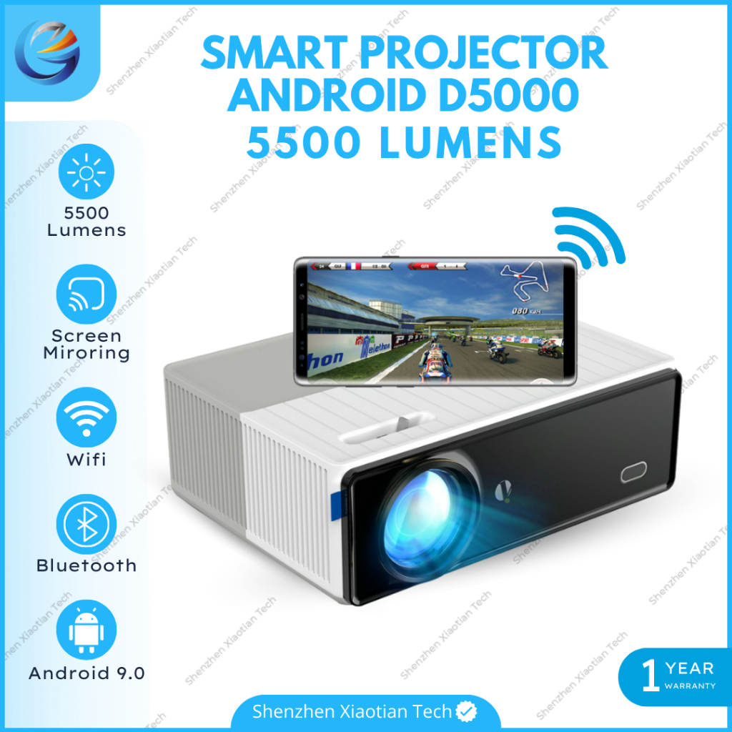Smart Proyektor D5000 Android 9.0 5500Lumens | Proyektor Android Wifi Screen Mirroring Bluetooth 108