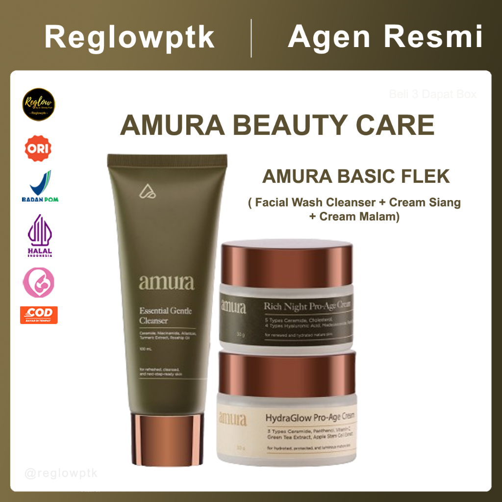 Amura Basic Facial Wash Cream Siang Cream Malam Amura Paket Memudarkan Flek Hitam