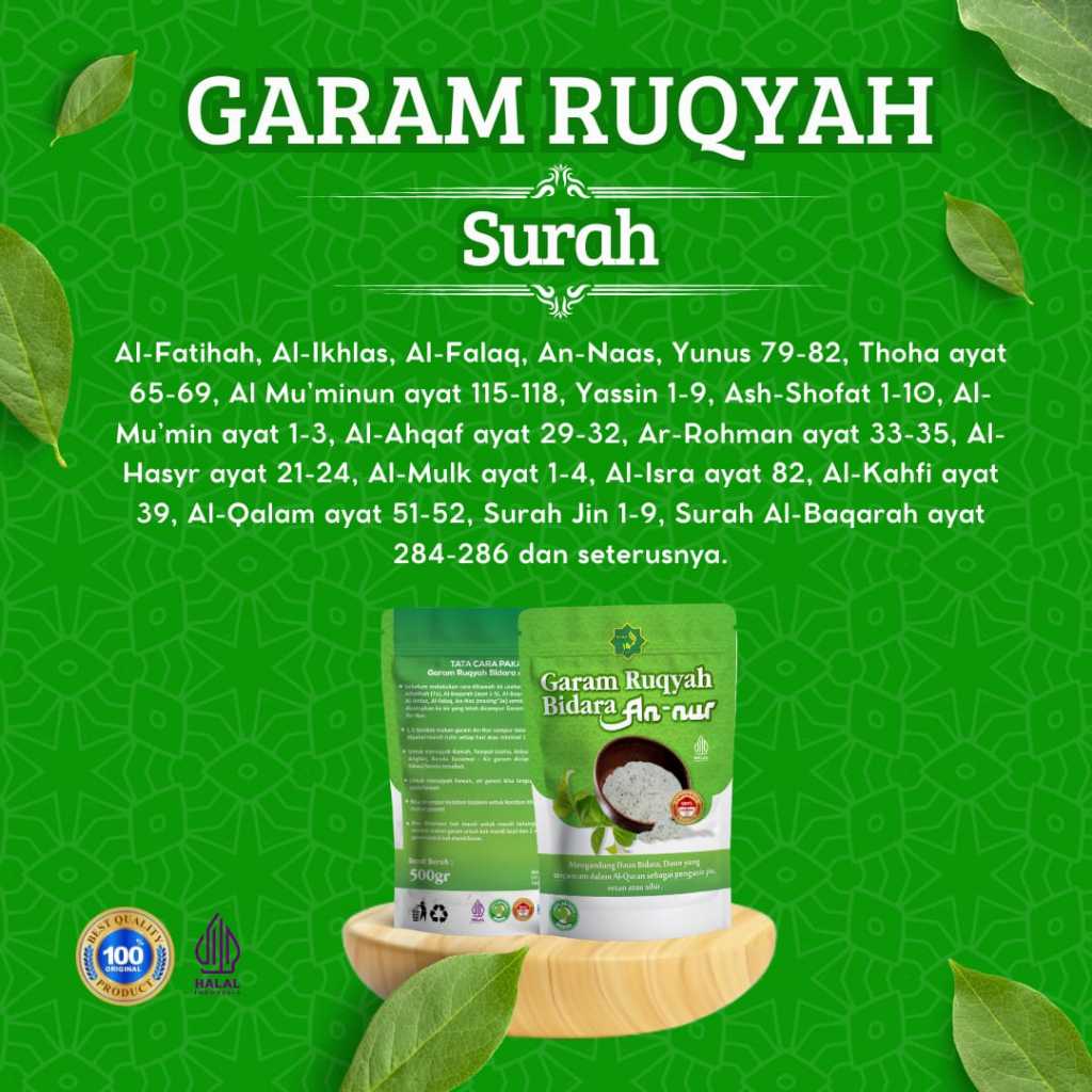 

Garam Ruqyah Bidara 100 Gram Penangkal Sihir Kebangkrutan dan Pembuka Aura Tubuh/Usaha