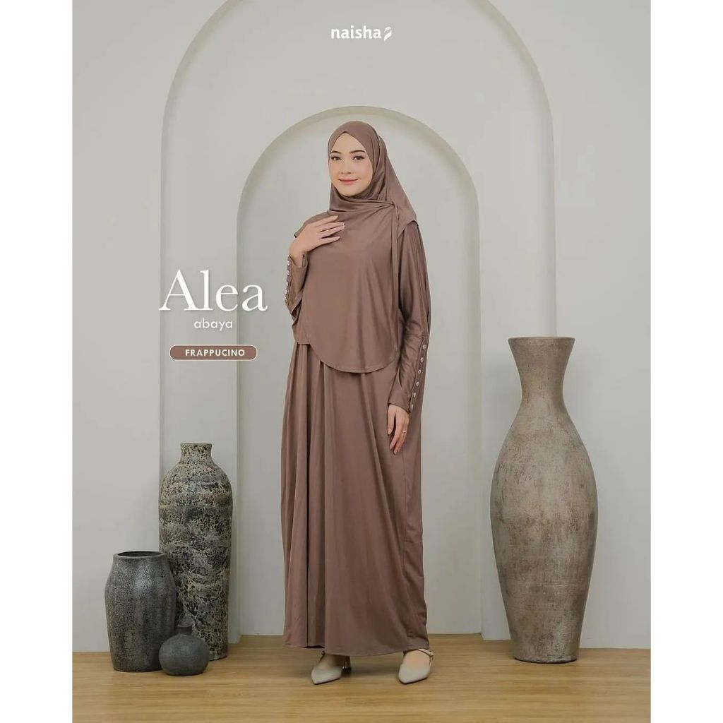 ALEA Abaya Baju Gamis Wanita Dewasa Bahan Jersy Premium Set Hijab Phasmina Resleting Depan Busui Fri