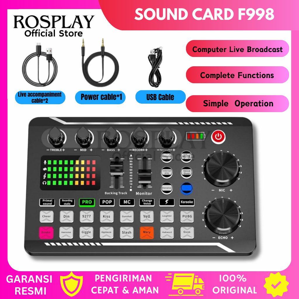 F998 SoundCard Microphone Sound Audio Interface Mixer Console Amplifier for Phone PC-Live Broadcast
