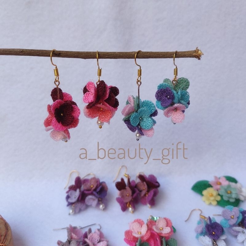 AE01 Anting Bunga Rajut || Micro Crochet Flower Earrings
