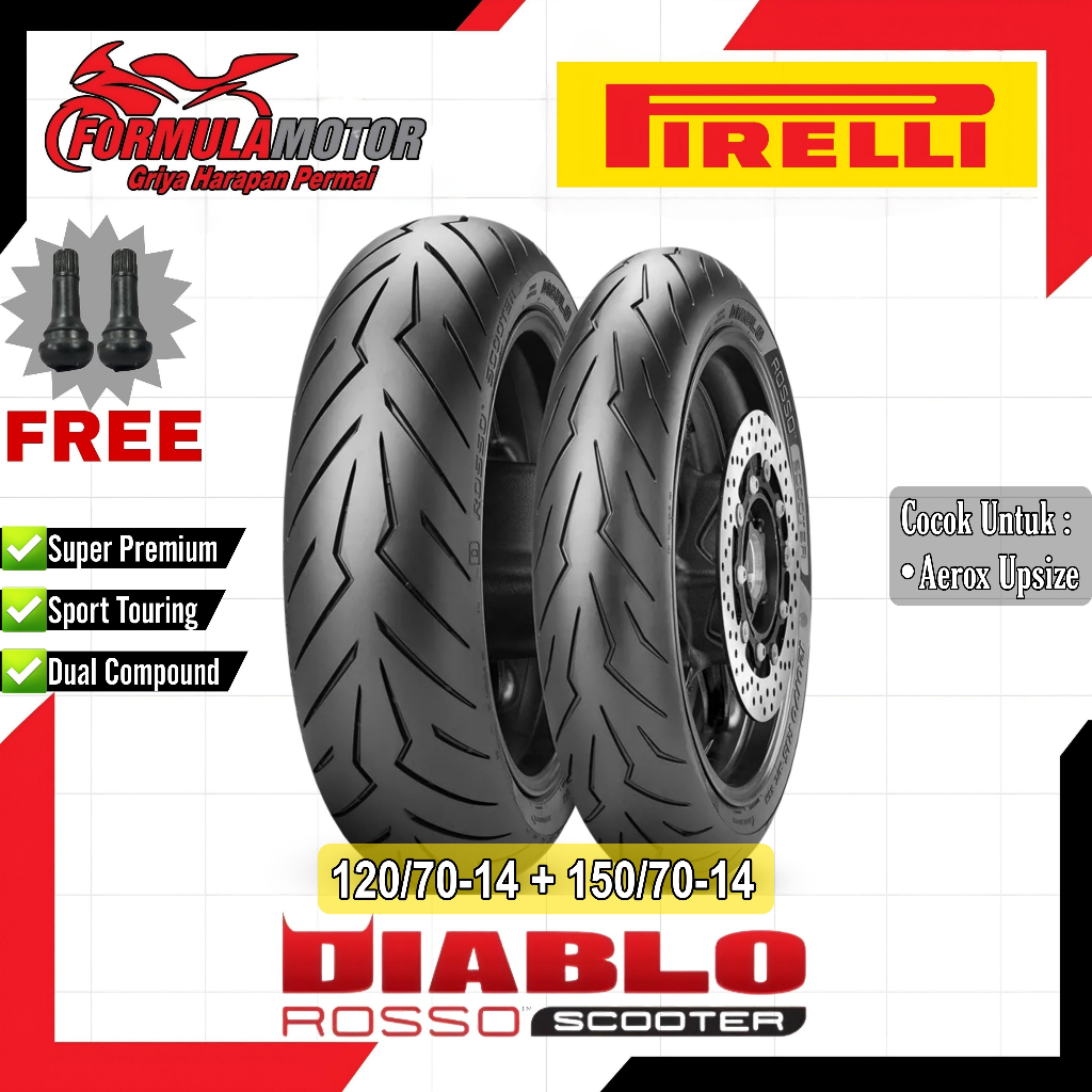 120/70-14 + 150/70-14 Pirelli Diablo Rosso Scooter Ring 14 Tubeless - Sepasang Ban Yamaha Aerox