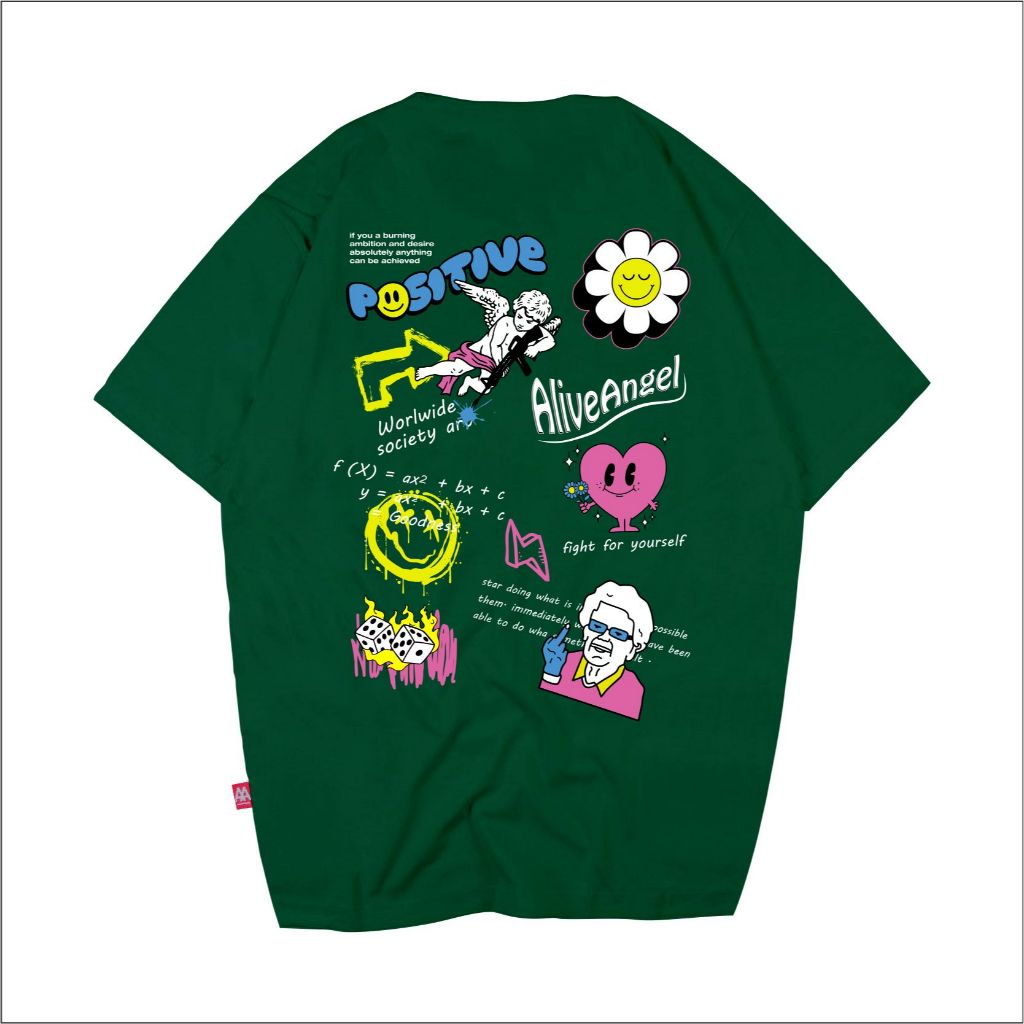 T-SHIRT KAOS DISTRO VINTAGE PRIA & WANITA  STREETWEAR POSITIVE  / UNISEX / BAJU HIJAU BOTOL / KARTUN