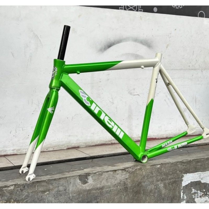 FRAME FIXIE ALLOY CINELLI MASH 700C FRAMESET ALUMINIUM HIJAU PUTIH NOS