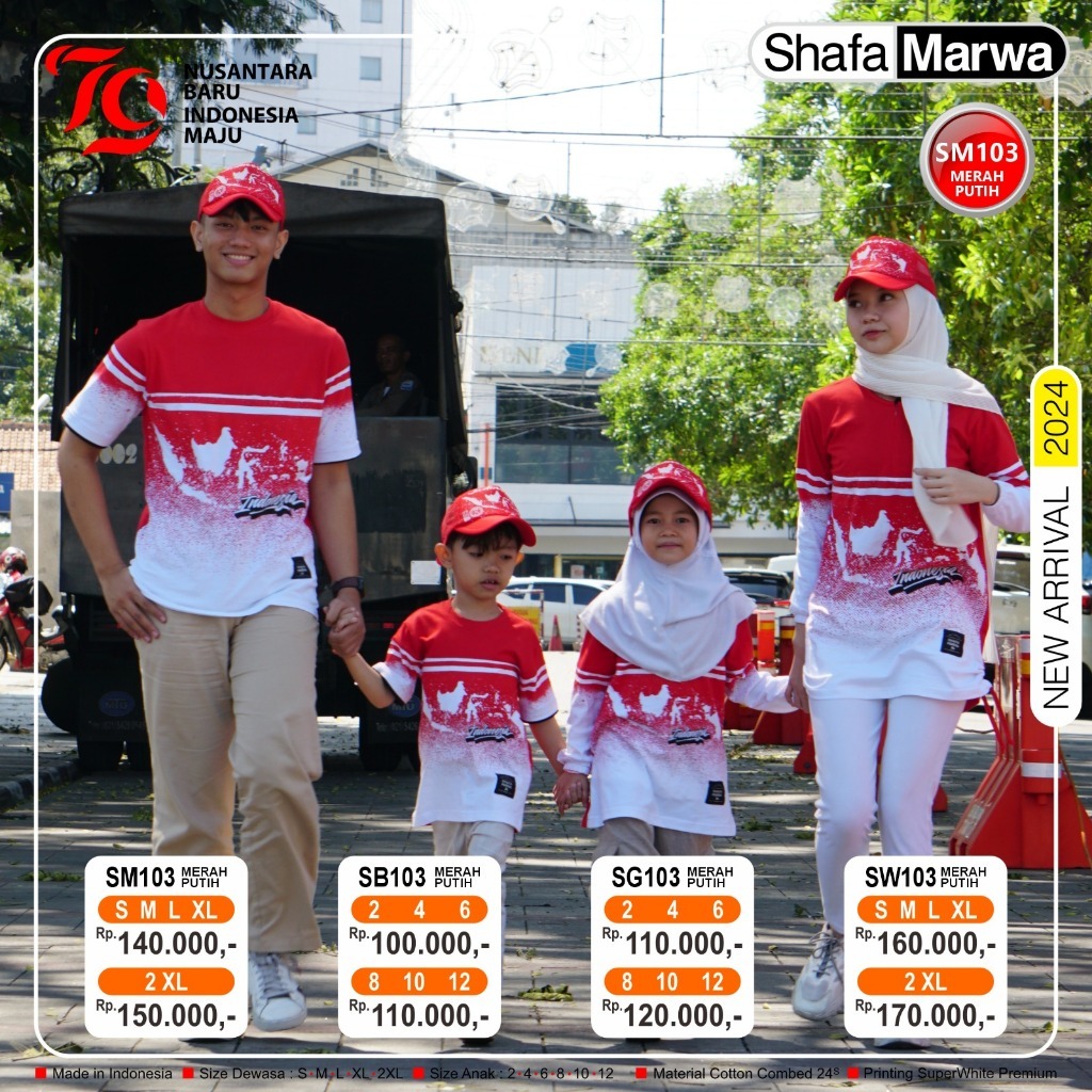 Baju Kaos Edisi Kemerdekaan Merah Putih Agustusan SM 103 Shafa Marwa/ Atasan Kaos Cewek Merah Putih/