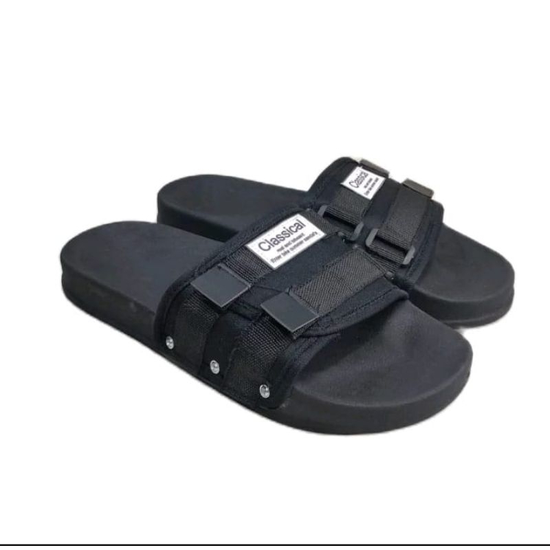 Sandal Selop Pria Kasual Sendal Slide Hitam/Putih Sandal Slip On Sendal Karet Sandal Pria/Wanita