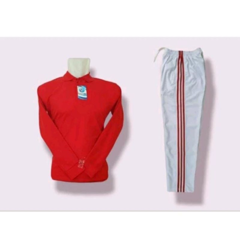 setelan kaos kerah lengan panjang polos + celana training panjang cewek cowok