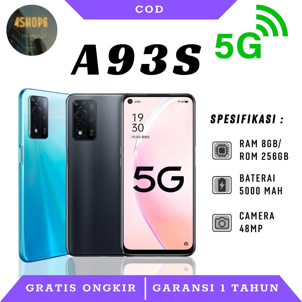 [COD / Kredit] Smartphone Oppo A93s 5G RAM 8GB Internal 256GB amera 48 MP Garansi 1 Tahun