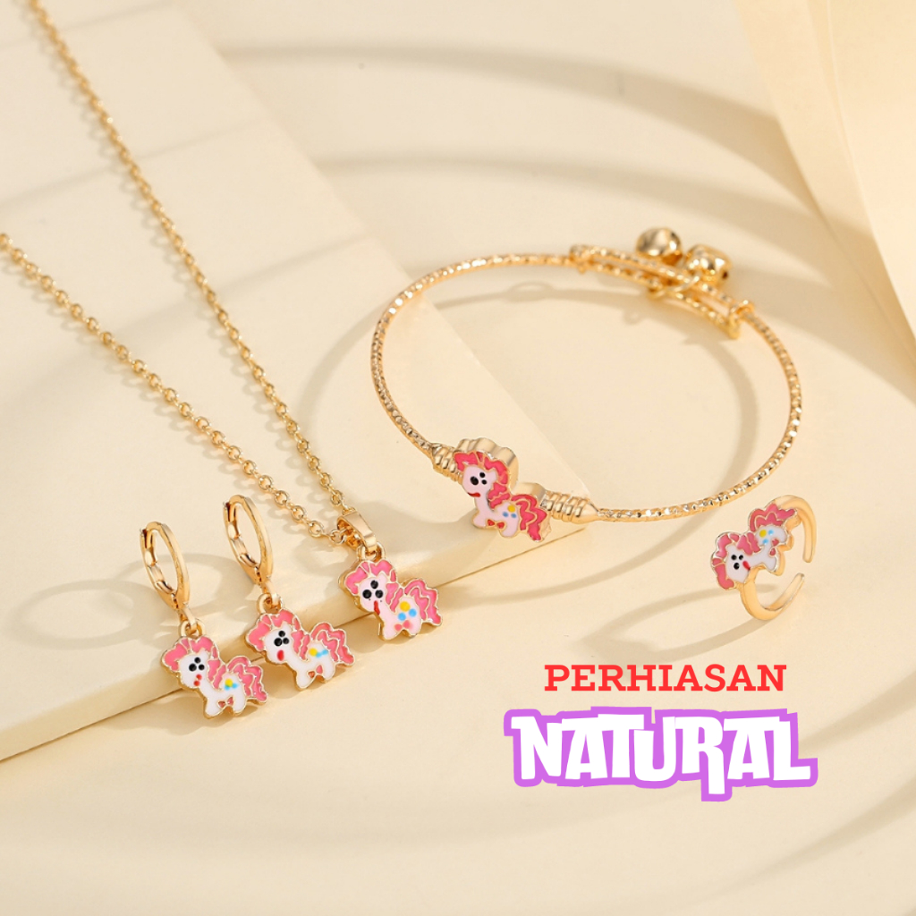 Xuping Perhiasan Set Anak Titanium Anti Karat Kuda Poni Fashion Bayi Kalung & Liontin Batu Permata A