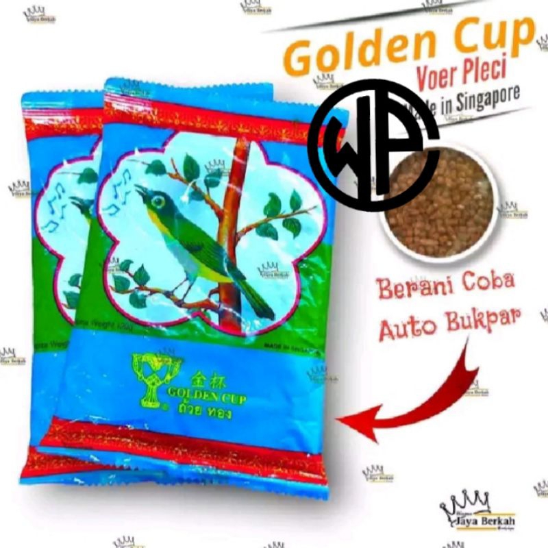 Voer golden cup pakan burung pleci import