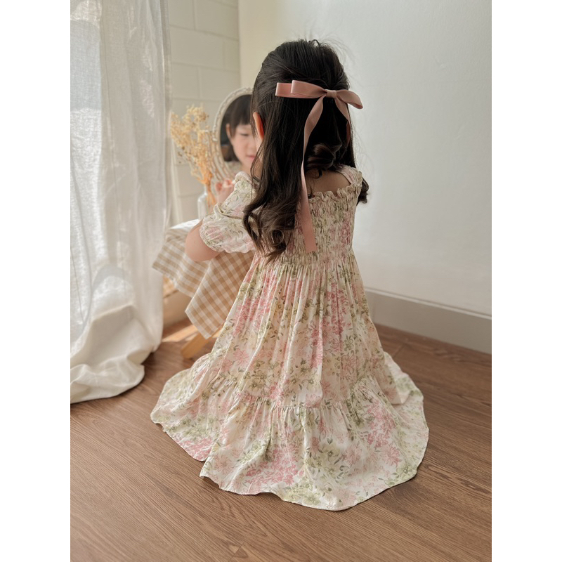 JENNA Dress Anak Smocked Kerut Bahan Katun Rayon Motif Bunga untuk Anak Usia 1 2 3 4 5 6 Tahun Perem