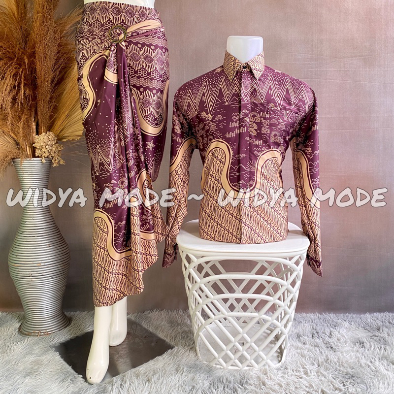 Widya Mode - Set Batik Couple Kondangan Pasangan Baju Batik Kemeja Lengan Panjang Set Rok Lilit
