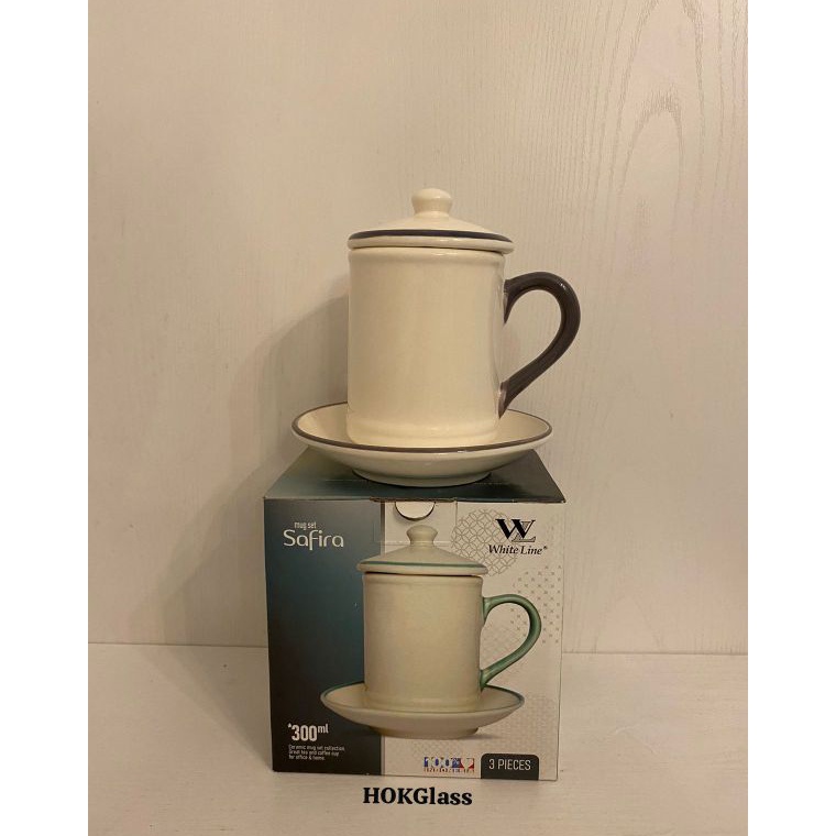 Keluaran Terbaru Mug Keramik Tutup Safira Set  Mug Tatakan dan Tutup
