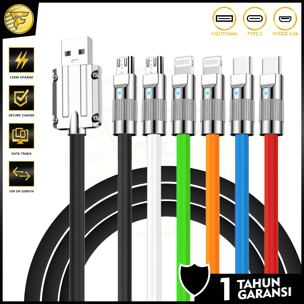 HC15 Kabel Data 120W 6A Fast Charging iphone Lightning android Type C Micro USB cas charger HP ori