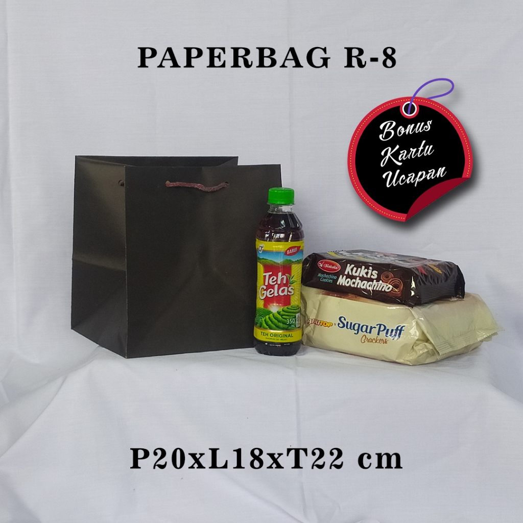 

PAPERBAG BONUS KARTU UCAPAN UKURAN R-8 (P20 X L18 X T22 CM) UNTUK KUKIS SUGAR PUFF TEH PUCUK