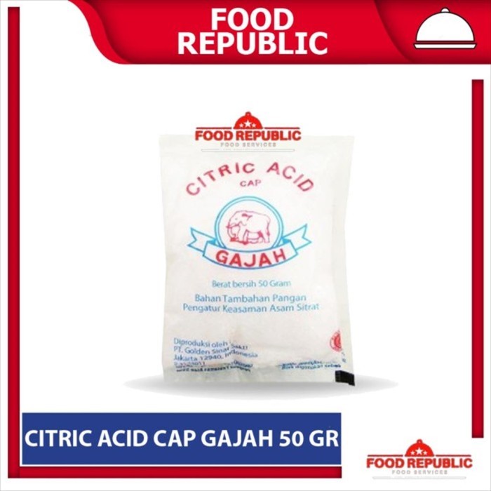 

CITRIC ACID 50 GR CAP GAJAH ASAM CITRUN SITRAT PENGATUR KEASAMAN HALAL