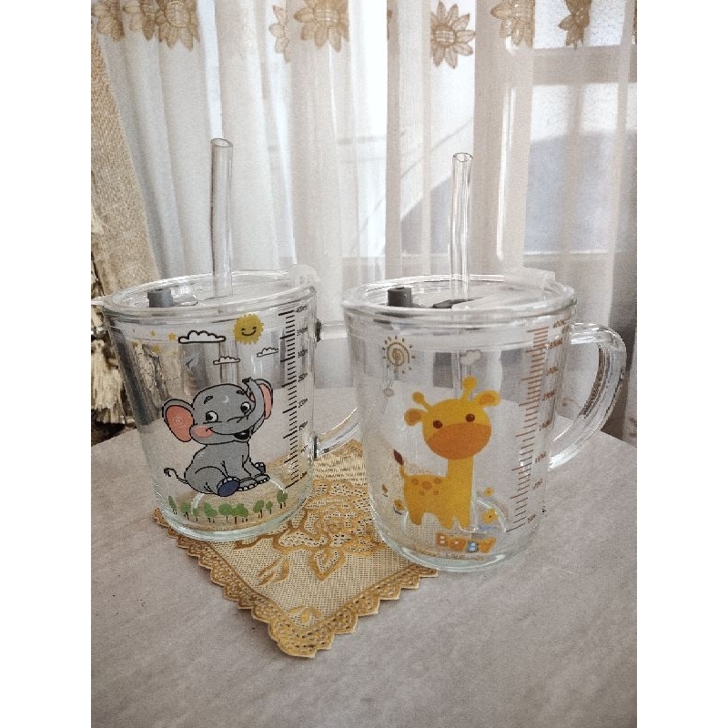 Gelas anak gelas kaca gelas minum gelas sedotan mug anak mug kaca mug kado gelas kado