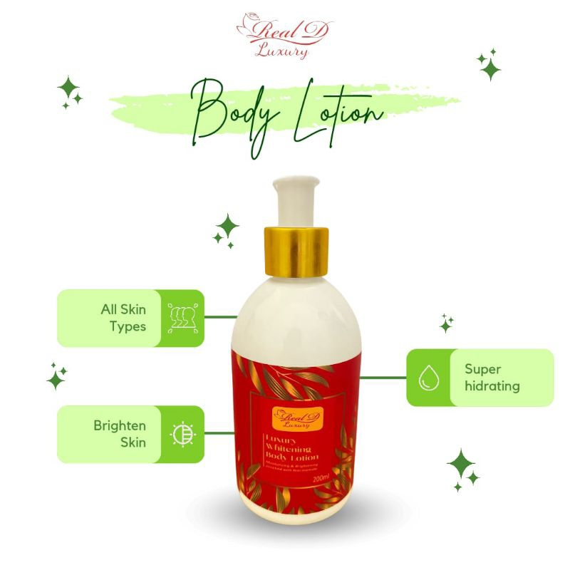 TERMURAH BODY LOTION REAL D LUXURY | LUXURY WHITENING BODY LOTION MOISTURIZING BRIGHTENING ORIGNAL R