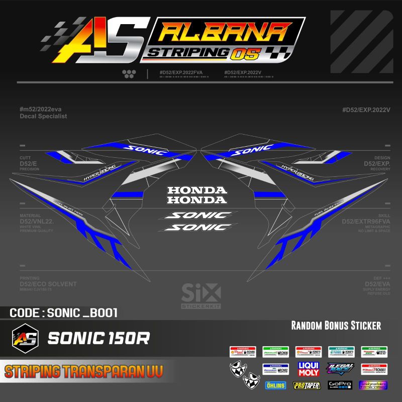 DEKAL STICKER VAREASI HONDA SONIC 150 R TRANSPRAN UV/STRIPING HONDA SONIC 150 R TRANSPRAN UV