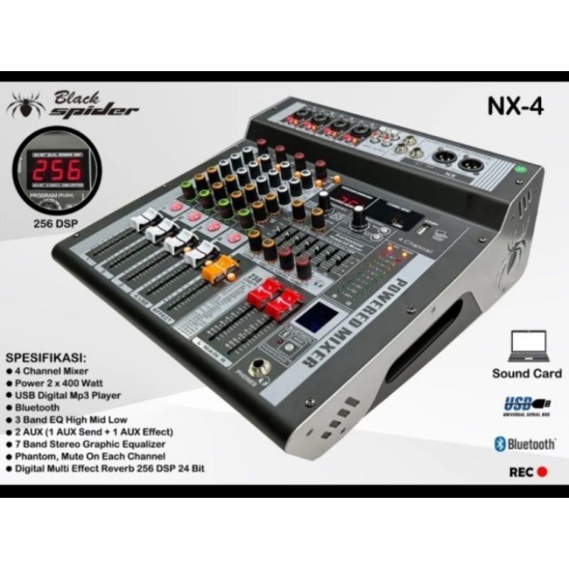 POWER MIXER BLACK SPIDER NX4 4CH power mixer audio black spider nx 4 channel