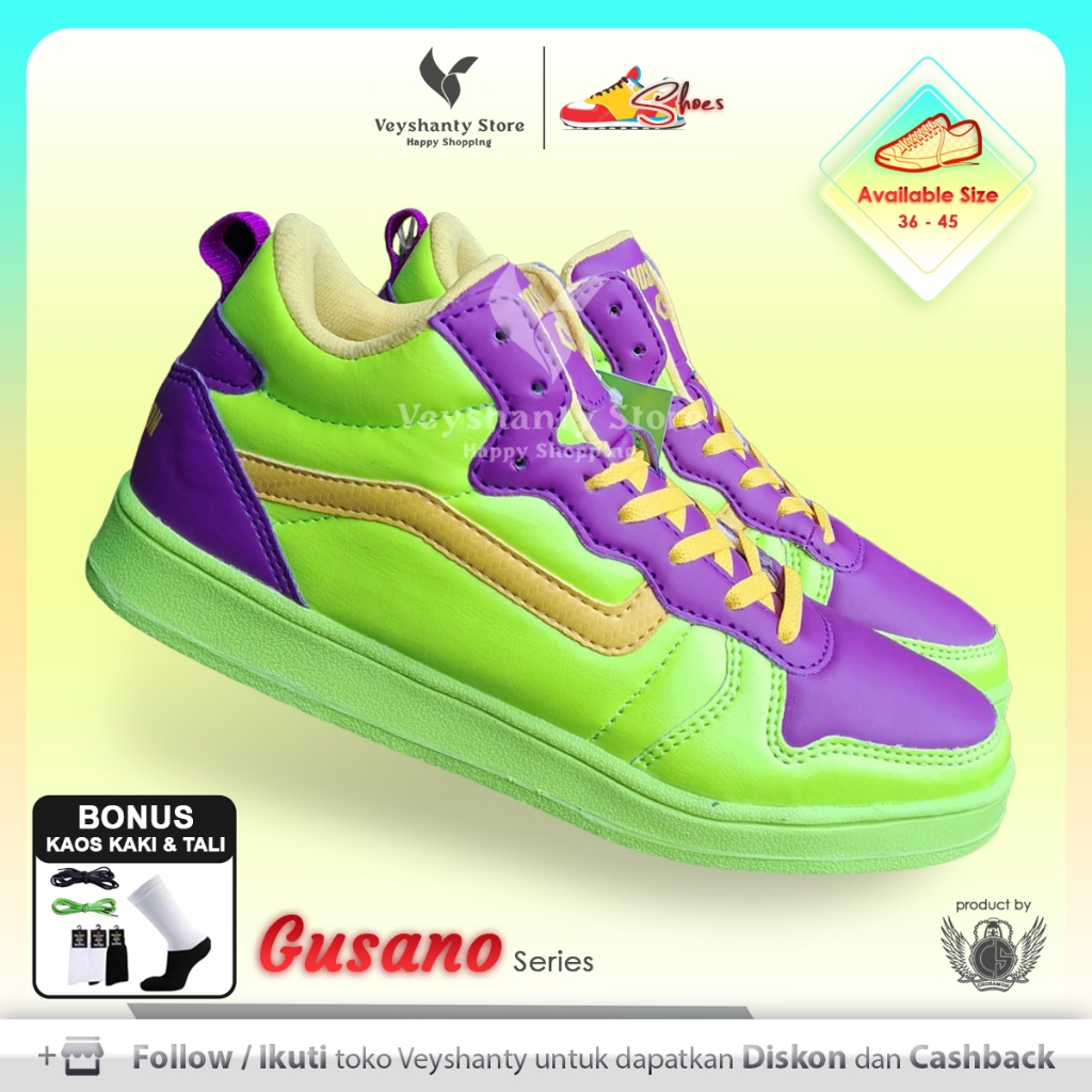[VEYSHANTY] Sepatu Pria Wanita CS Gusano Premium Quality - Warna Stabilo Ungu Kuning | Casual | Spor