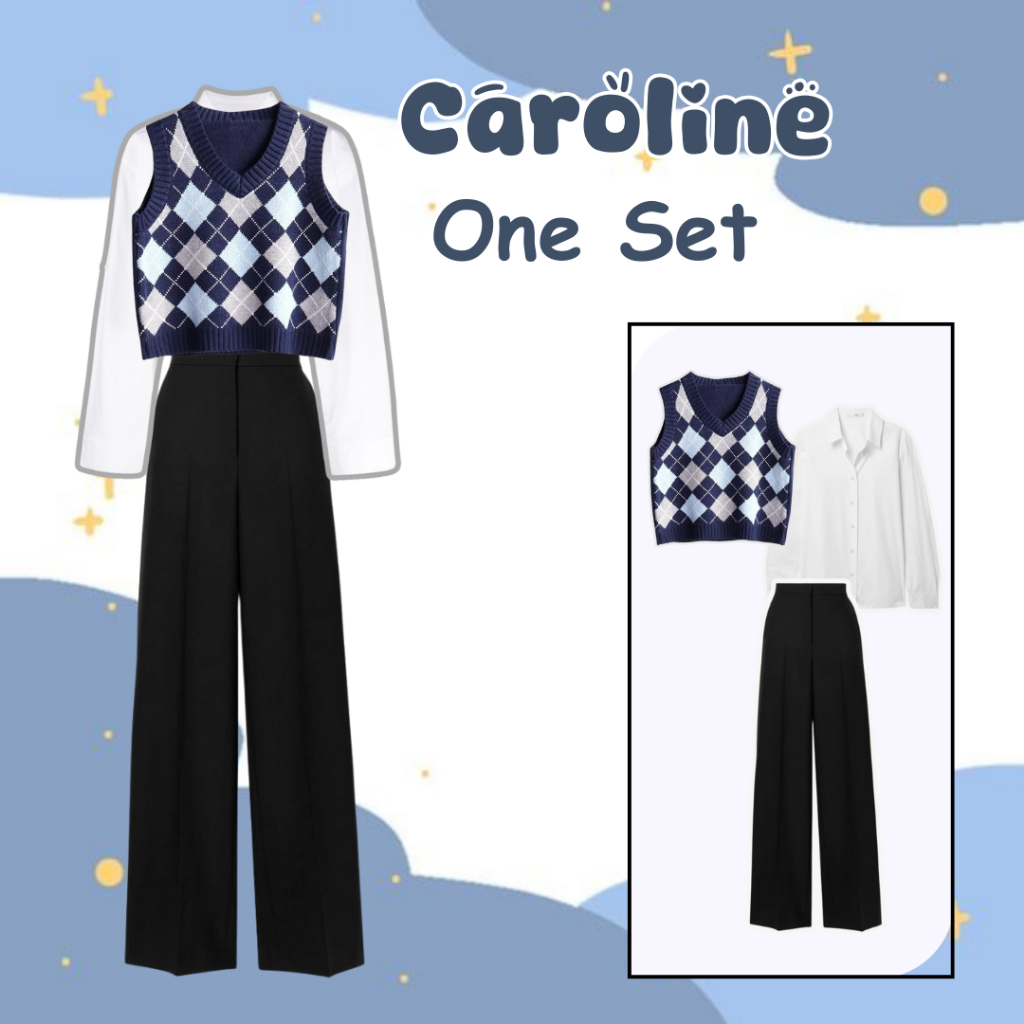 ED26 - Caroline One Set | Set Vest Kemeja Celana Kulot | OOTD Set | Outfit Remaja | Vest Set