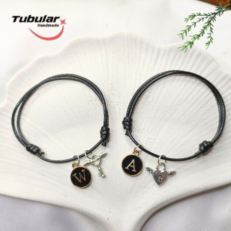 Gelang Couple Costum Inisial Gembok Kunci 1 pasang Copel Gelang