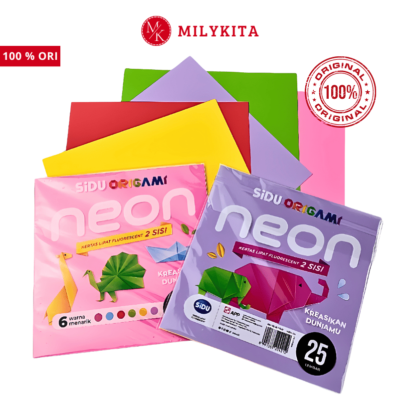 

Origami Kertas Lipat Warna Warni 2 sisi 1 Pack isi 25 Lembar Ukuran Besar 20 cm Sidu Neon Forte