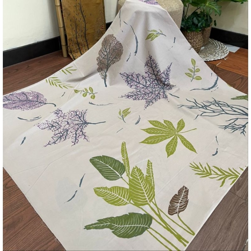 TERMURAH KAIN BATIK SOLO ECOPRINT DAUN PUTIH CREAM C202