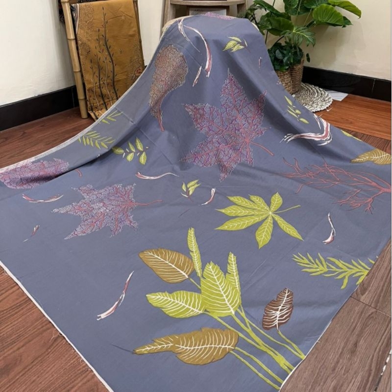 TERMURAH KAIN BATIK SOLO ECOPRINT DAUN ABU PASTEL C203