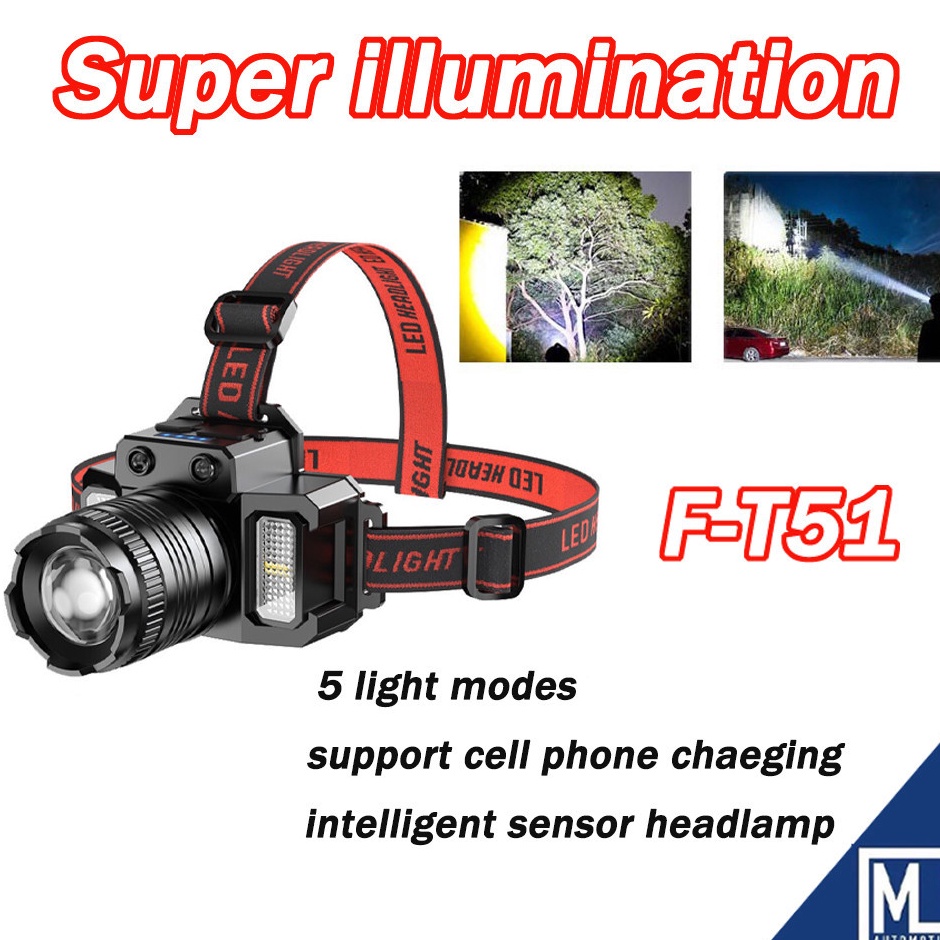 Paling Puas  SENTER KEPALA FT51Super Terang 5 LumenSenter Isi Ulang USBmode Zoom Dan SensorSinar 6 M