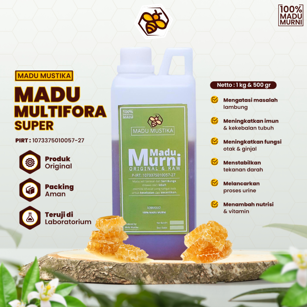 

Madu Murni 100% Madu Multiflora Asli Alami Lebah Apis Mellifera