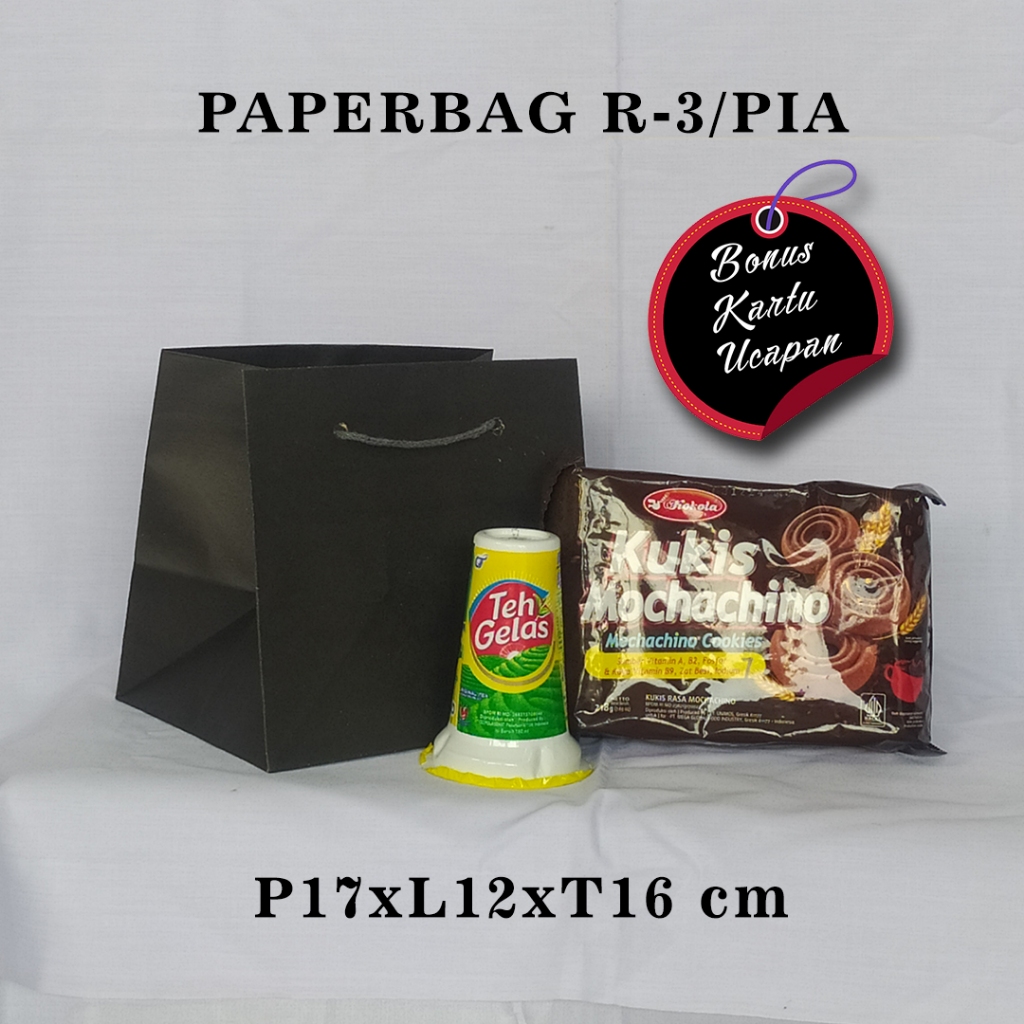 

PAPERBAG BONUS KARTU UCAPAN UKURAN R-3/PIA (P17 x L12 x T16 CM) WARNA HITAM POLOS